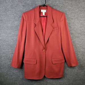 VTG Lands' End Blazer Women's 12 Red 100% Wool Oversized One Button Made in USA